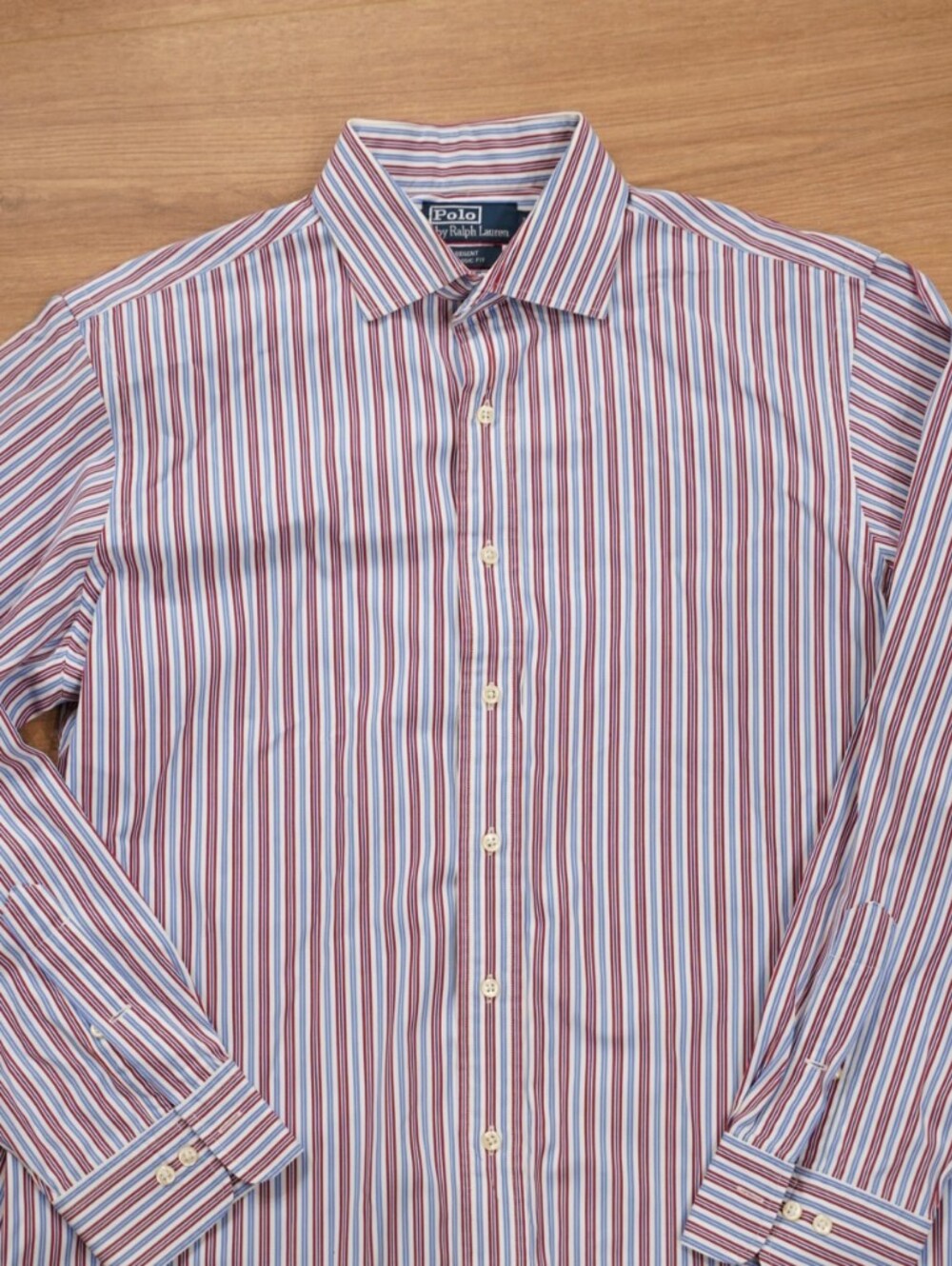 Polo by Ralph Lauren Men's White Shirt with Red & Blue Stripes